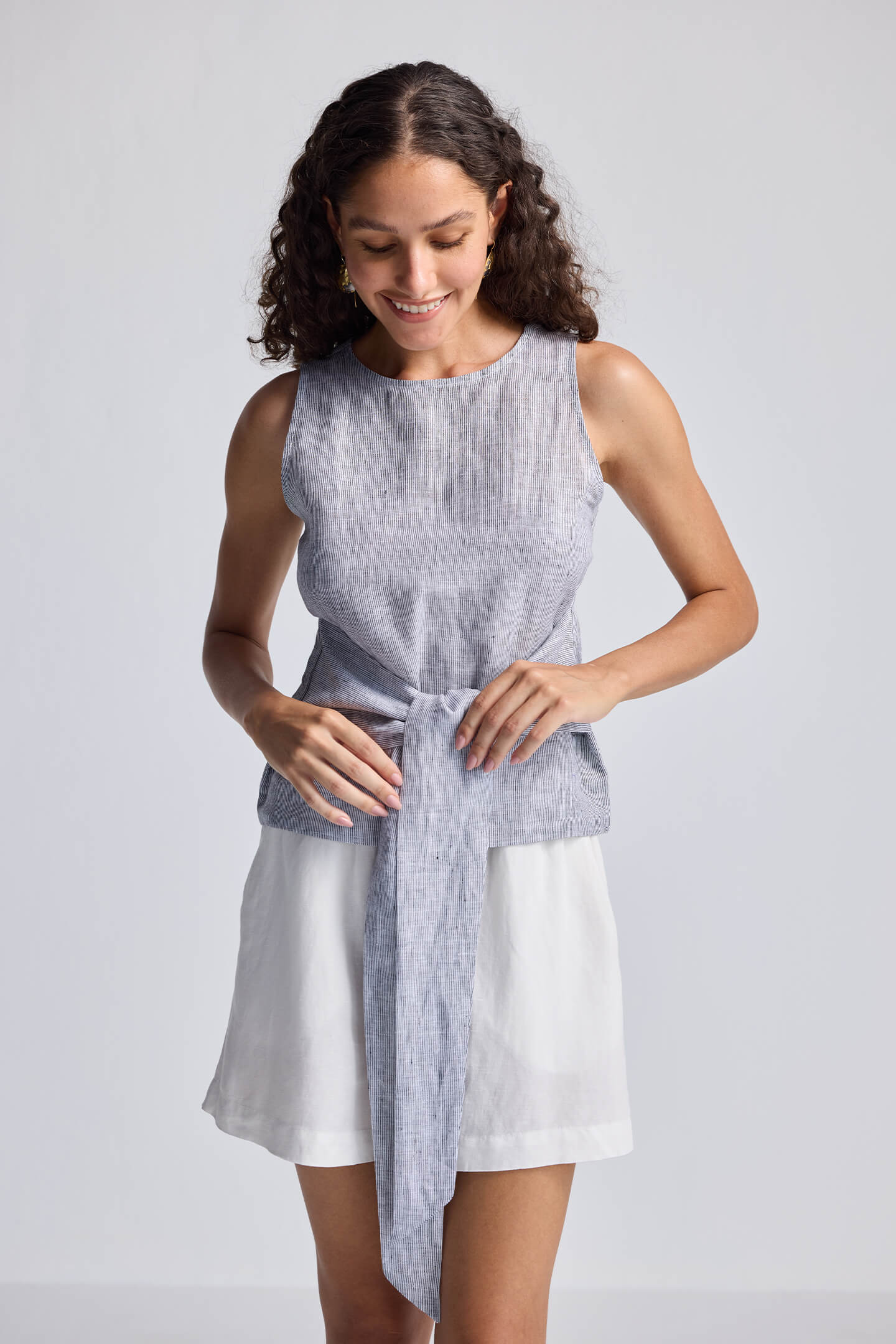 Front - tie Top in Linen Stripes - One for All