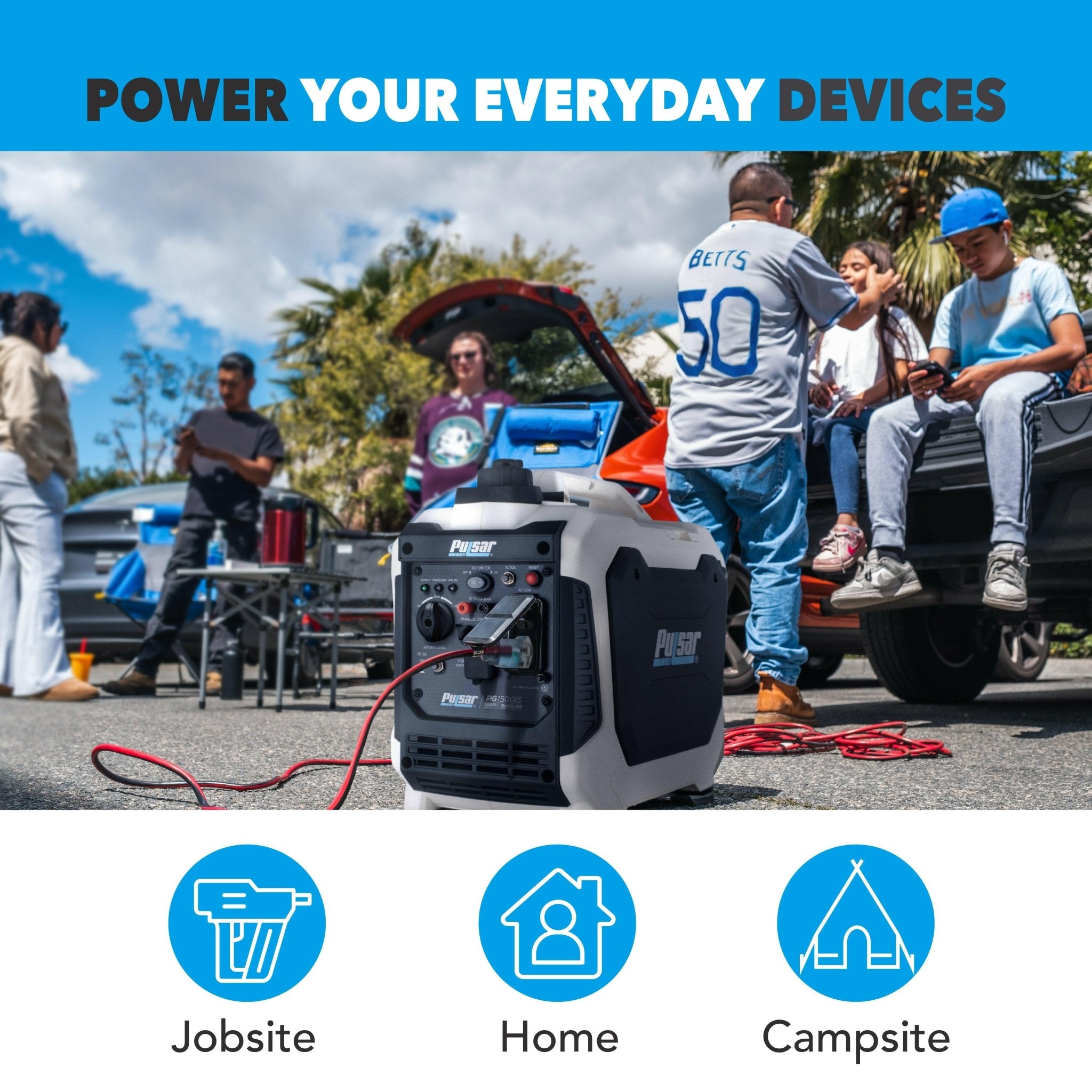 Pulsar PG1202s 1200W Peak 900W Rated Portable Gas - Powered Generator - One for All