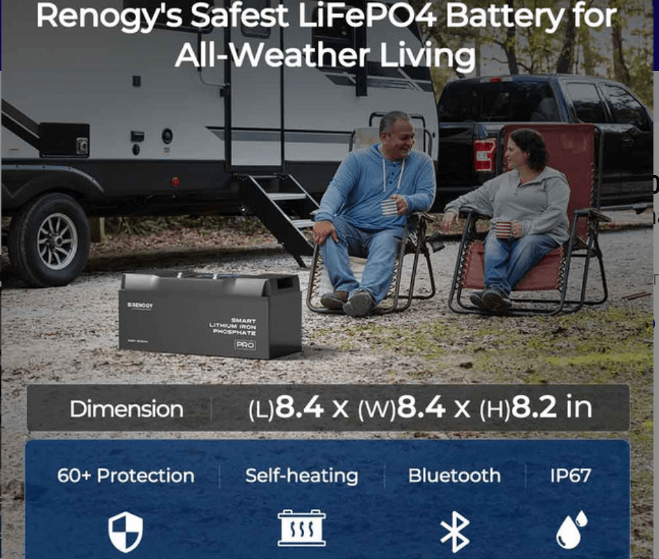 Pro - 12V 100Ah Smart Lithium Iron Phosphate Battery w/ Bluetooth & Self - Heating - One for All