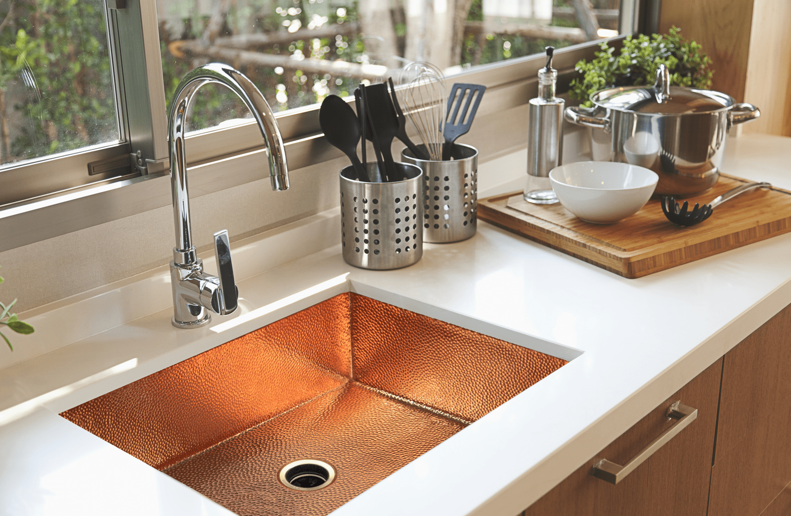 33" Drop - in Single Well Plain Hammered Copper Kitchen Sink - One for All