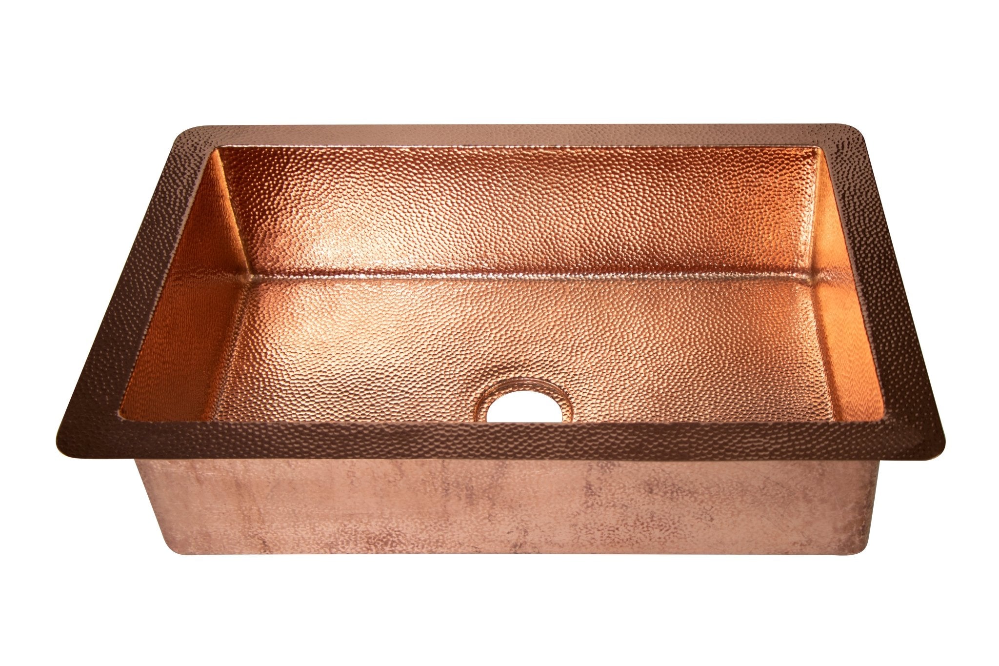 33" Drop - in Single Well Plain Hammered Copper Kitchen Sink - One for All