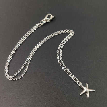 Cute Little Starfish Pendant Necklace Earrings For Women Girls Fashion Silver Sea Star Pentagram Charms Jewelry Set - One for All