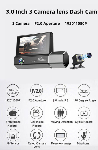3 Lens Video HD 1080P Tachograph - One for All