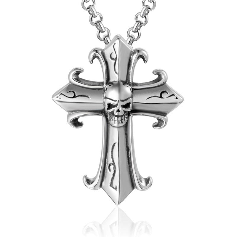 Gothic Vintage Cross Ghost Head Men's Titanium Steel Pendant Necklace Fashion Fashionmonger Punk Jewelry - One for All