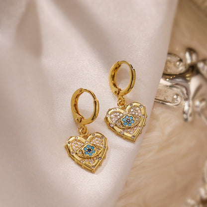 Fashion Jewelry Personality Copper Plated Real Gold Heart - shaped Zircon Pendant Necklace And Earrings Suite - One for All
