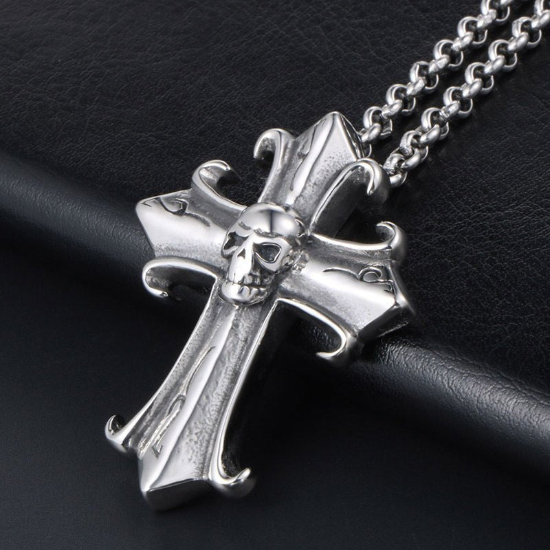 Gothic Vintage Cross Ghost Head Men's Titanium Steel Pendant Necklace Fashion Fashionmonger Punk Jewelry - One for All