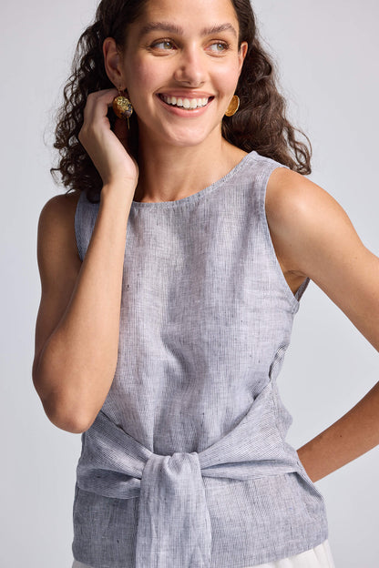 Front - tie Top in Linen Stripes - One for All