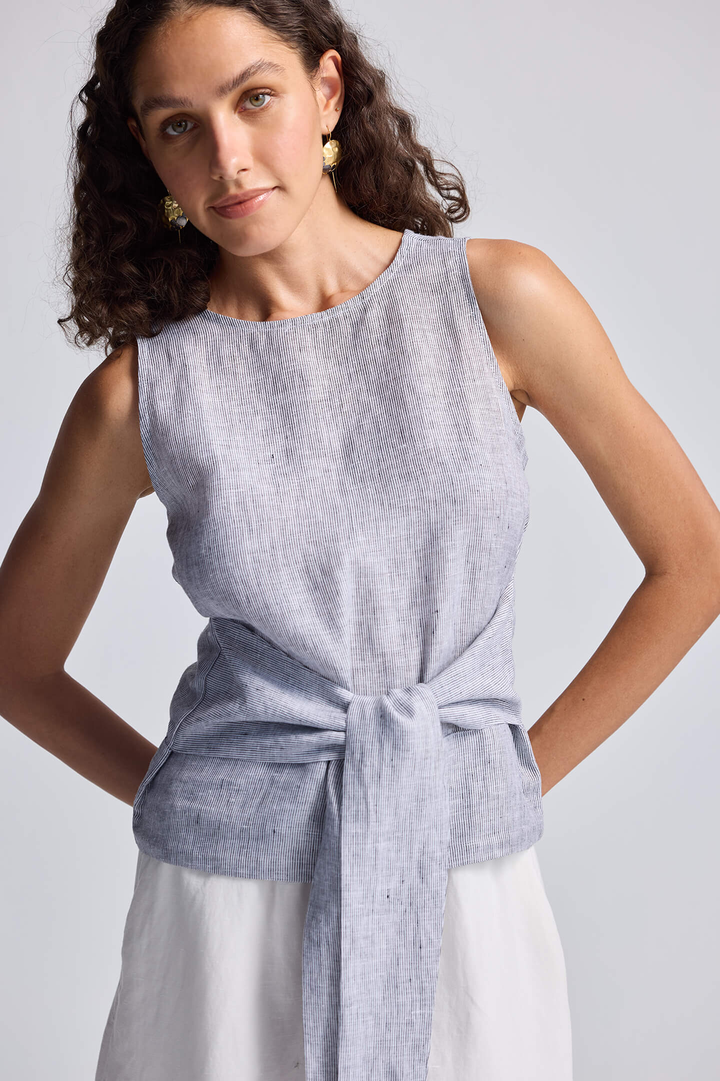 Front - tie Top in Linen Stripes - One for All