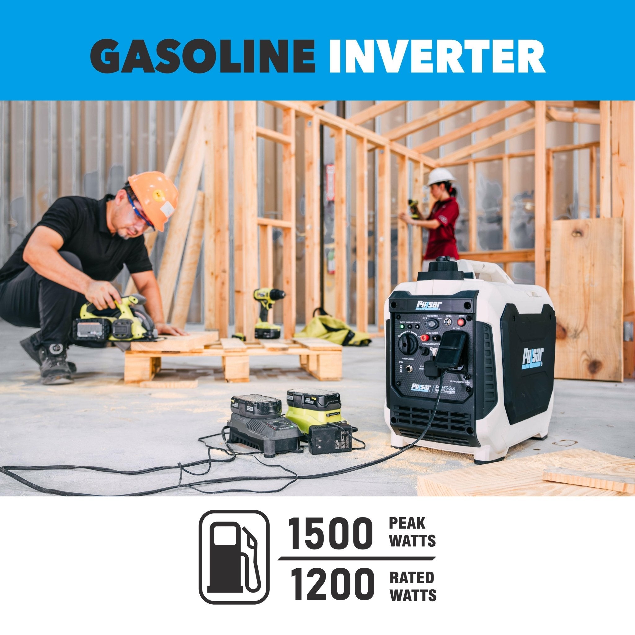 Pulsar PG1202s 1200W Peak 900W Rated Portable Gas - Powered Generator - One for All