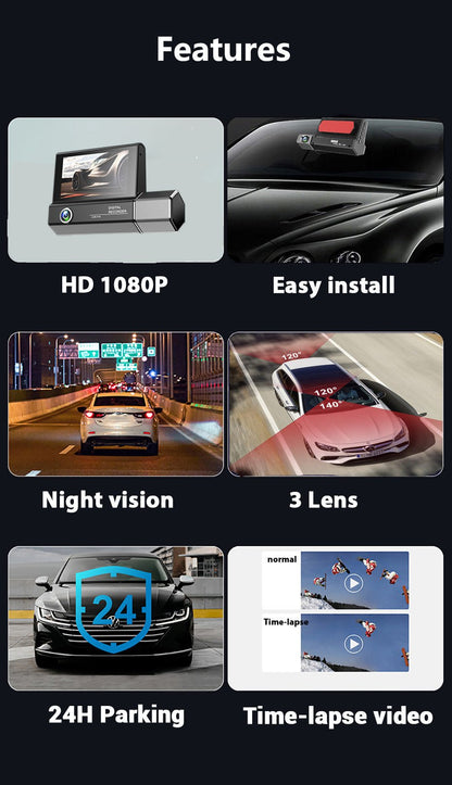 3 Lens Video HD 1080P Tachograph - One for All