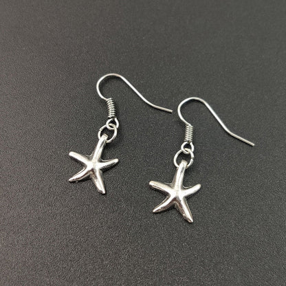 Cute Little Starfish Pendant Necklace Earrings For Women Girls Fashion Silver Sea Star Pentagram Charms Jewelry Set - One for All