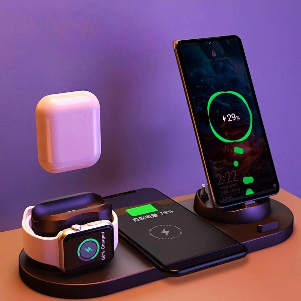 Wireless Charger For IPhone Fast Charger For Phone Fast Charging Pad For Phone Watch 6 In 1 Charging Dock Station - One for All