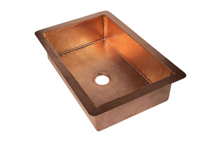 33" Drop - in Single Well Plain Hammered Copper Kitchen Sink - One for All