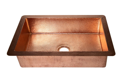 33" Drop - in Single Well Plain Hammered Copper Kitchen Sink - One for All