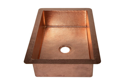 33" Drop - in Single Well Plain Hammered Copper Kitchen Sink - One for All